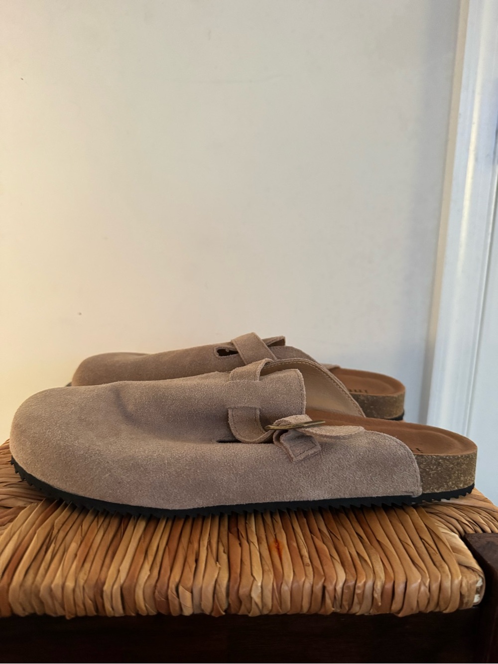 Men's Suede Slip-On Clogs in Light Taupe size 46